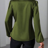 Satin Wrap Blouse with Tie Waist and V-Neck