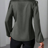 Satin Wrap Blouse with Tie Waist and V-Neck