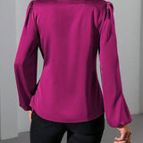 Satin Wrap Blouse with Tie Waist and V-Neck