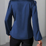 Satin Wrap Blouse with Tie Waist and V-Neck