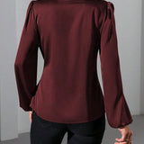 Satin Wrap Blouse with Tie Waist and V-Neck