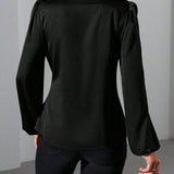 Satin Wrap Blouse with Tie Waist and V-Neck