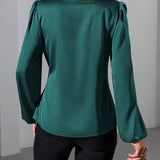 Satin Wrap Blouse with Tie Waist and V-Neck