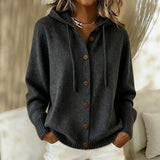 Women's Hooded Cardigan with Button Front and Drawstring Detail