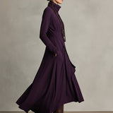 Draped Asymmetric Wrap Maxi Dress with High Neck
