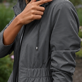 Drawstring Hooded Jacket with Flap Pockets and Cinched Waist