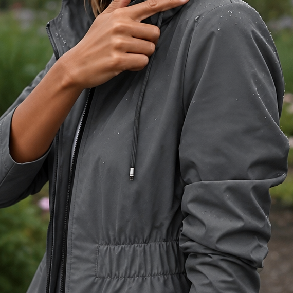Drawstring Hooded Jacket with Flap Pockets and Cinched Waist