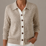 Striped Cardigan with Collar and Button-Front