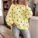 Oversized Sweatshirt with Polka Dot Print and Side Slits