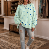 Oversized Sweatshirt with Polka Dot Print and Side Slits