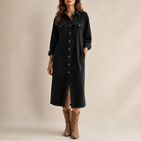 Corduroy Shirt Midi Dress with Button Front and Flap Pockets