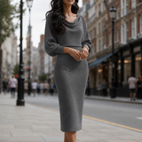Midi Skirt Set with Cowl Neck Top and Batwing Sleeves