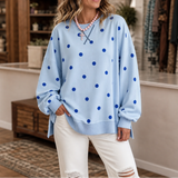 Oversized Sweatshirt with Polka Dot Print and Side Slits