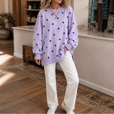Oversized Sweatshirt with Polka Dot Print and Side Slits