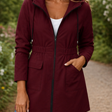 Drawstring Hooded Jacket with Flap Pockets and Cinched Waist