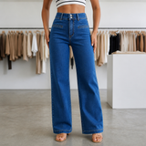 Wide-Leg Pants with Double Button and High Waist
