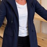 Drawstring Hooded Jacket with Flap Pockets and Cinched Waist