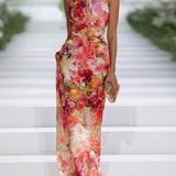 Floral Halter Maxi Dress with Ruched Waist