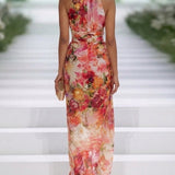 Floral Halter Maxi Dress with Ruched Waist