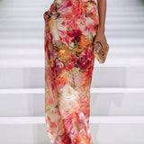 Floral Halter Maxi Dress with Ruched Waist