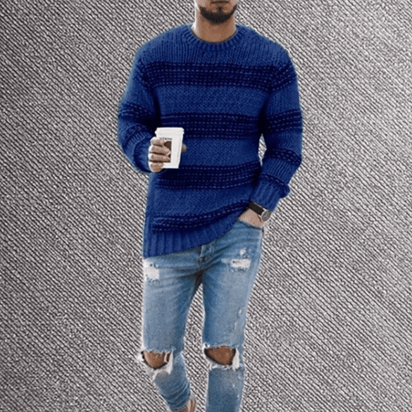 Oversized Crew Neck Striped Knit Sweater