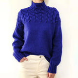 Women's Turtleneck Knit Sweater with Cable Knit Detail and Long Sleeves