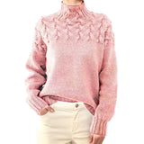 Women's Turtleneck Knit Sweater with Cable Knit Detail and Long Sleeves