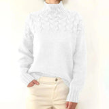 Women's Turtleneck Knit Sweater with Cable Knit Detail and Long Sleeves