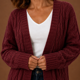 Longline Cable Knit Cardigan with Open Front