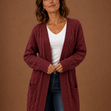Longline Cable Knit Cardigan with Open Front