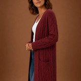 Longline Cable Knit Cardigan with Open Front