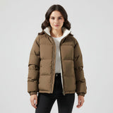 Fleece-Lined Puffer Jacket with Zip Front and Stand Collar