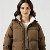 Fleece-Lined Puffer Jacket with Zip Front and Stand Collar