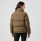 Fleece-Lined Puffer Jacket with Zip Front and Stand Collar