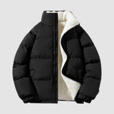 Fleece-Lined Puffer Jacket with Zip Front and Stand Collar