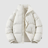 Fleece-Lined Puffer Jacket with Zip Front and Stand Collar