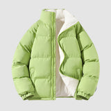 Fleece-Lined Puffer Jacket with Zip Front and Stand Collar