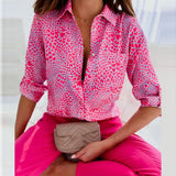 Button-Up Blouse with Geometric Print and Roll Up Sleeve