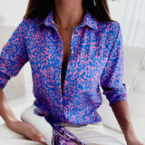 Button-Up Blouse with Geometric Print and Roll Up Sleeve