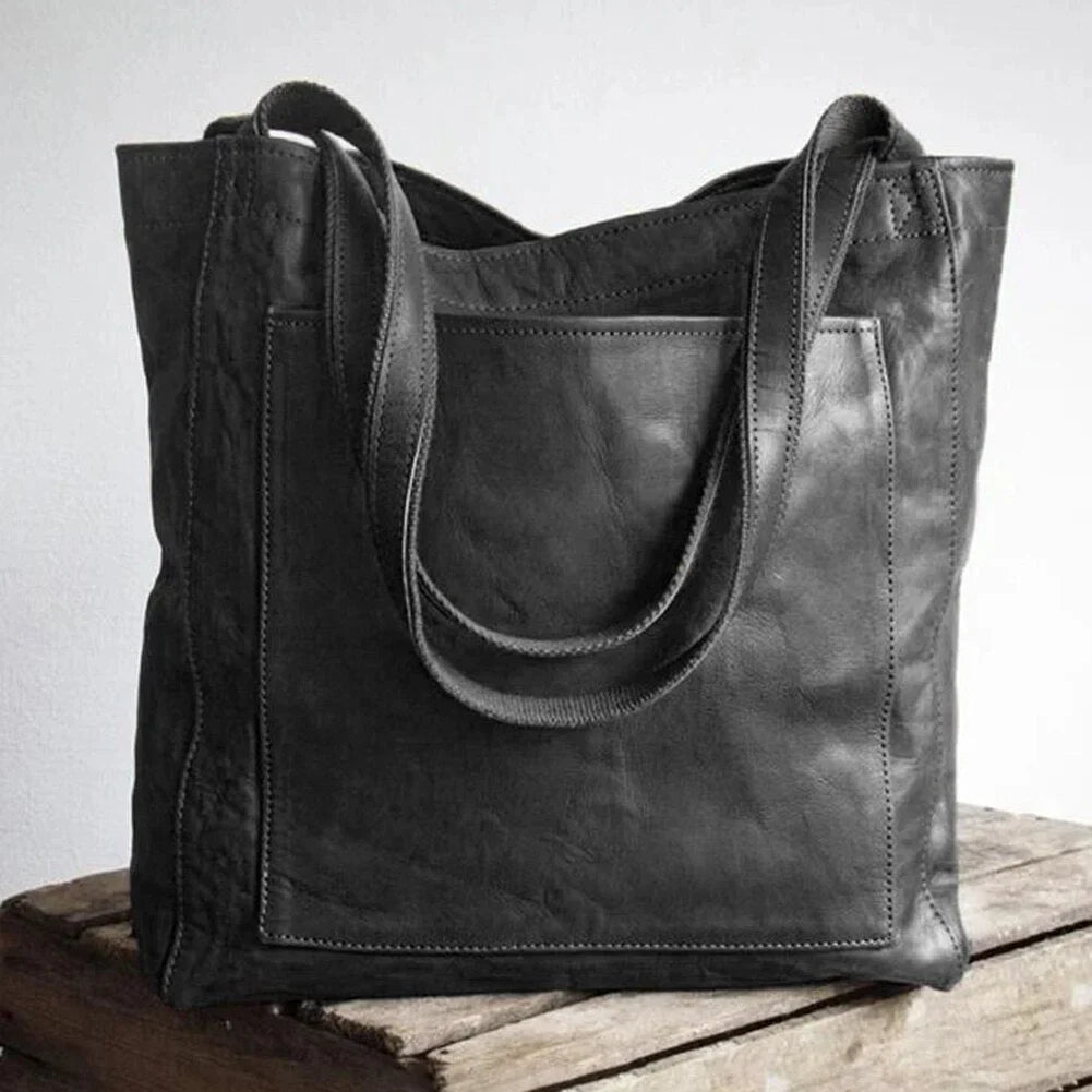 Women's Tote Bag with Leather Look Finish and Double Shoulder Straps with Stitched Front Panel for Office Wear