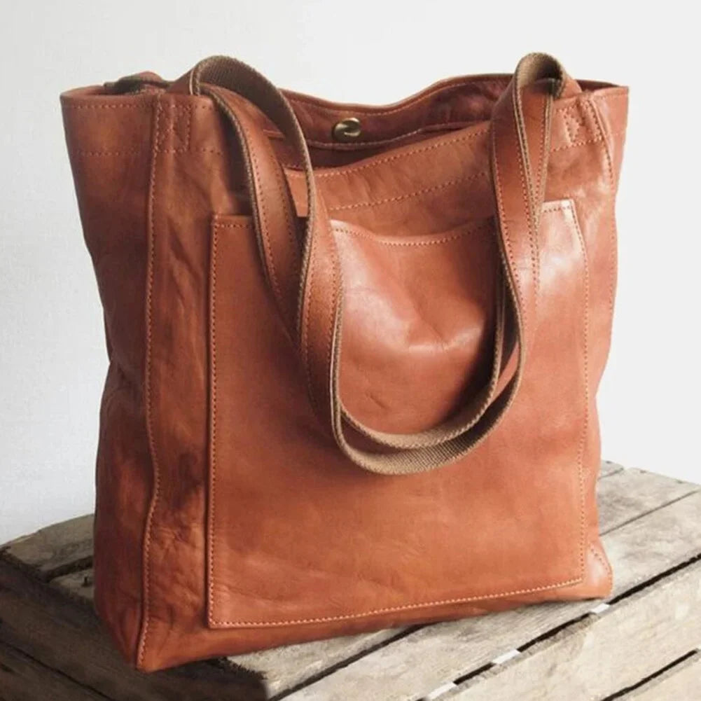 Women's Tote Bag with Leather Look Finish and Double Shoulder Straps with Stitched Front Panel for Office Wear