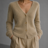 Fuzzy V-Neck Cardigan with Button Front