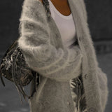 Fuzzy Oversized Button-Front Cardigan with V-Neck