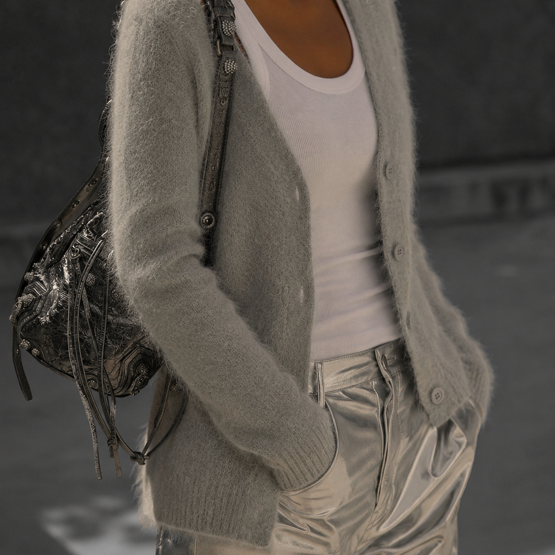 Fuzzy V-Neck Cardigan with Button Front