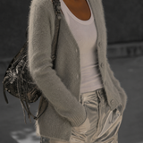 Fuzzy V-Neck Cardigan with Button Front