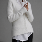 Fuzzy V-Neck Cardigan with Button Front