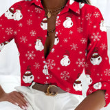 Christmas Blouse with Festive Print for Casual Wear
