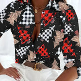 Christmas Blouse with Festive Print for Casual Wear