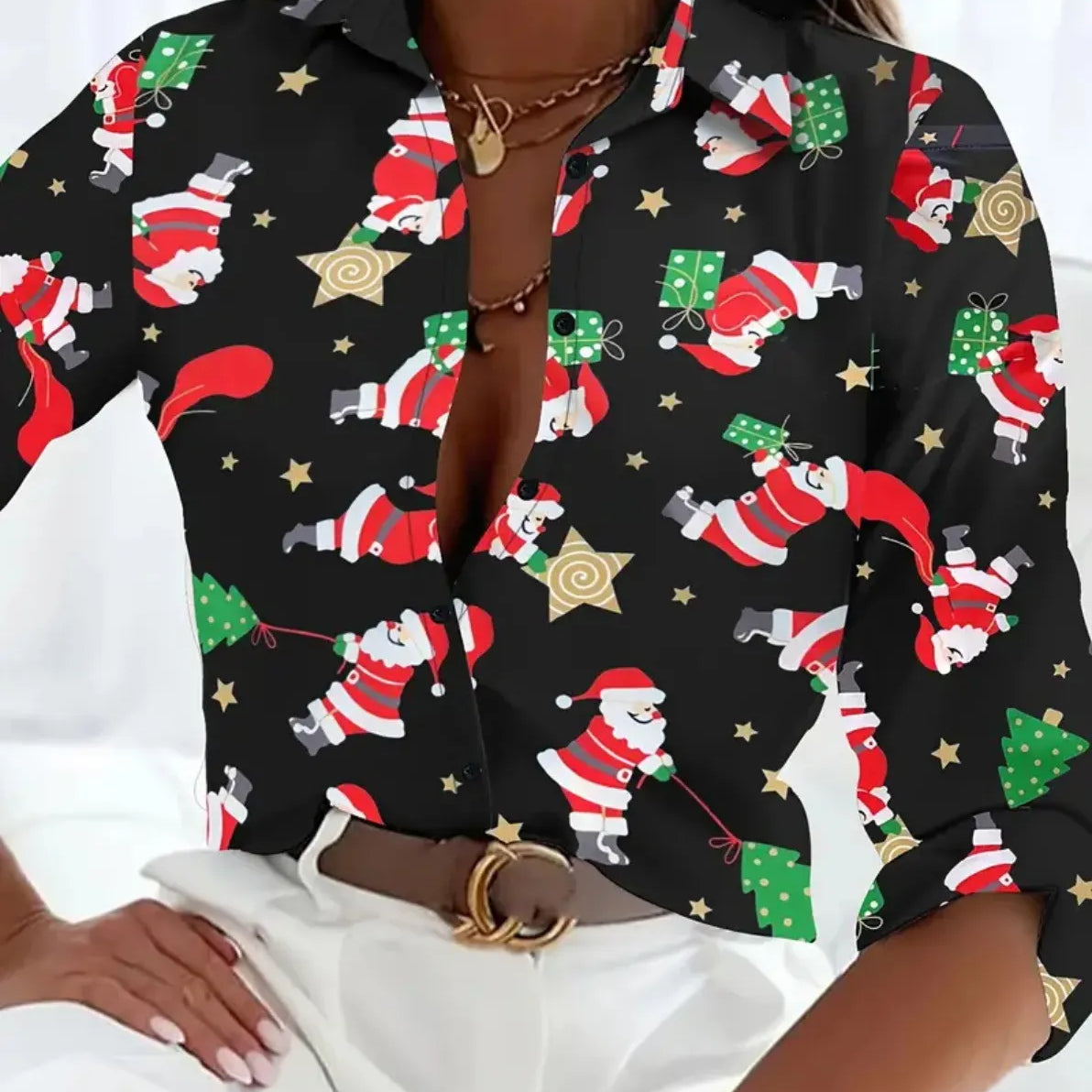Christmas Blouse with Festive Print for Casual Wear