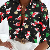 Christmas Blouse with Festive Print for Casual Wear